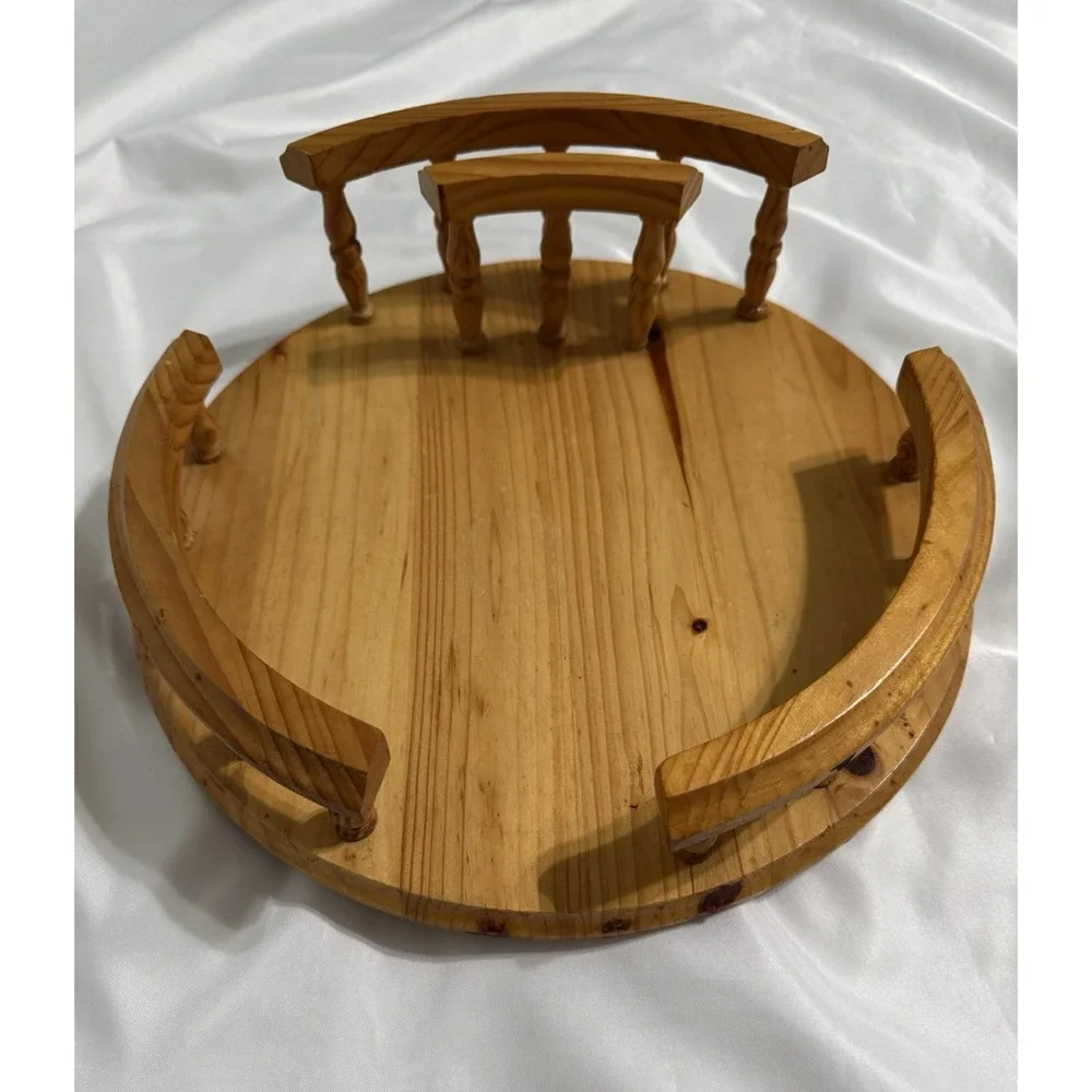 Vintage Handcrafted Wood Tabletop Lazy Susan, w/ Napkin Holder